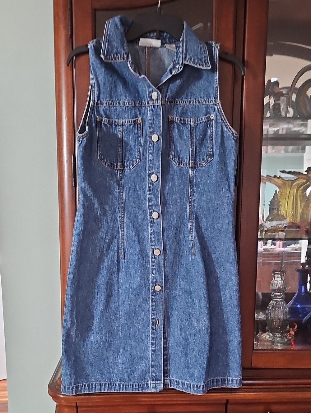 Bill Blass Vintage Sleeveless Denim Button-Front Dress - Blue Size Small